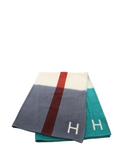 Pre-owned Hermes 2010s Striped H Dye Blanket In Blue