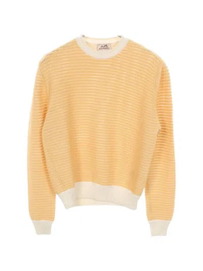 Pre-owned Hermes 2010s Striped Knit Sweater In Yellow