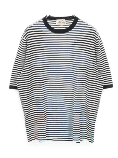 Pre-owned Hermes 2010s Striped Short-sleeve T-shirt In White