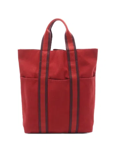 Pre-owned Hermes 2010s Striped Tote Bag In Red