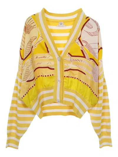 Pre-owned Hermes 2010s Stripes Silk Cardigan In Yellow