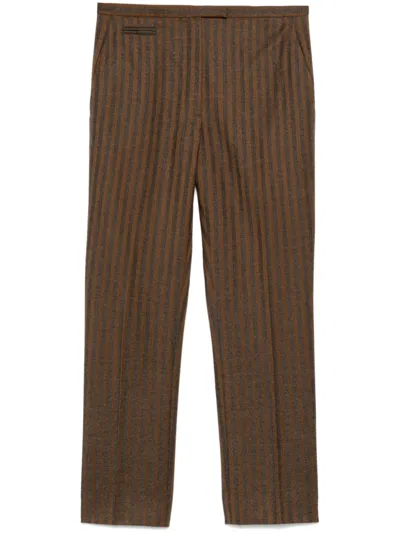 Pre-owned Hermes 2010s Stripped Trousers In Brown