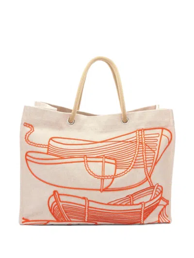 Pre-owned Hermes 2010s Thalassa Canvas Beach Bag In Neutrals