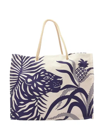 Pre-owned Hermes 2010s Tigre A L'ananas Beach Bag In Neutral