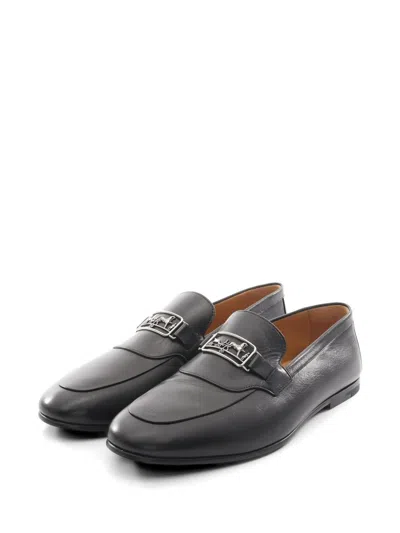 Pre-owned Hermes 2010s Time Leather Loafers In Black