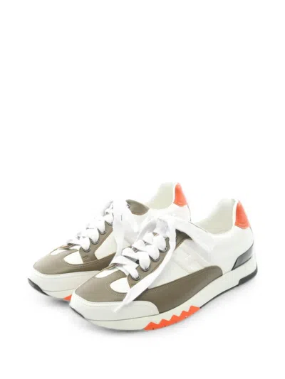 Pre-owned Hermes 2010s Trail Leather Sneakers In White