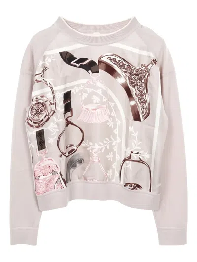 Pre-owned Hermes 2010s Twill Laine Printed Sweater In Gray
