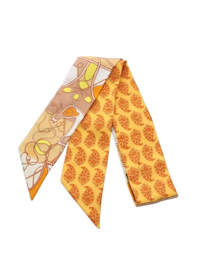 Pre-owned Hermes 2010s Twilly Coup De Fouet Au Bloc Scarf In Yellow