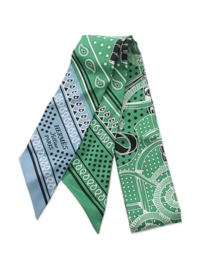 Pre-owned Hermes 2010s Twilly Eperon D'or Patterned Silk Scarf