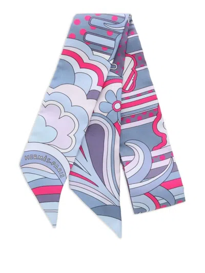 Pre-owned Hermes 2010s Twilly Faubourg Rainbow Scarf In Blue