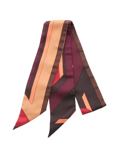 Pre-owned Hermes 2010s Twilly Geometric-print Silk Scarf In Brown