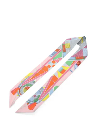 Pre-owned Hermes 2010s Twilly L'art Indien Des Plaines Ribbon Scarf In Pink