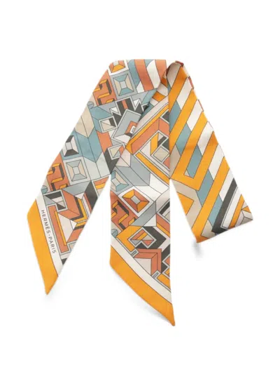 Pre-owned Hermes 2010s Twilly Le Fil D'ariane Scarf In Orange