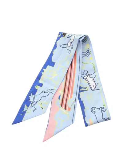 Pre-owned Hermes 2010s Twilly Les Chiens Parisiens Scarf In Blue