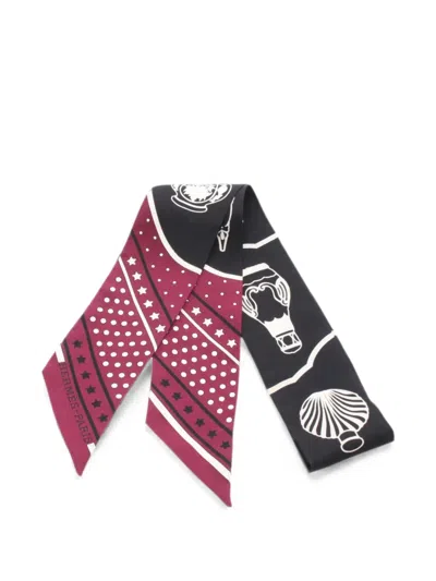 Pre-owned Hermes 2010s Twilly Les Flacons Silk Scarf In Black