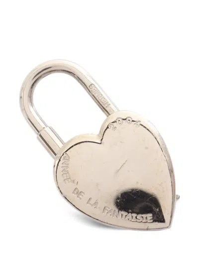 Pre-owned Hermes 2010s Vive L'idee Heart Padlock Bag Charm In Silver
