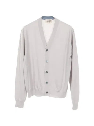 Pre-owned Hermes 2010s V-neck Wool Cardigan In Grey