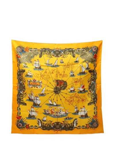Pre-owned Hermes 2010s Voiles De Lumiere Scarf In Yellow