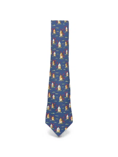 Pre-owned Hermes 2010s Windmill-print Tie In Blue