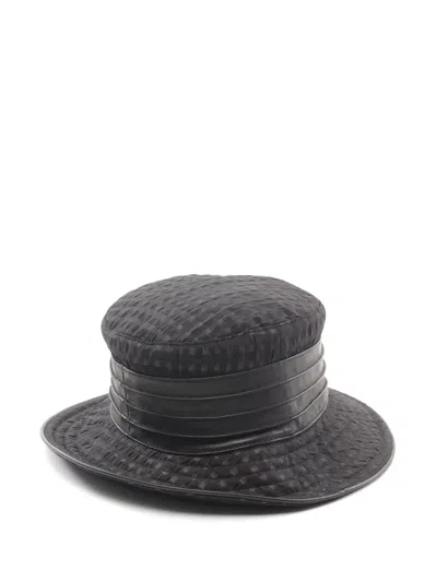 Pre-owned Hermes 2010s Woven-check Hat In Black