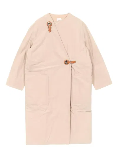 Pre-owned Hermes 2010s Wrap Leather-trim Coat In Neutral