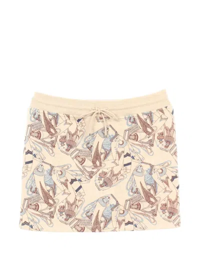 Pre-owned Hermes 2010s Zouaves Et Dragons Finesse Pattern Mini Skirt In Neutrals