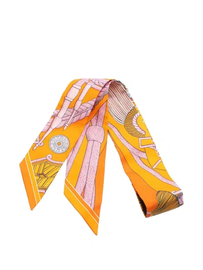 Pre-owned Hermes 2010s Zouaves Et Dragons Scarf In Orange