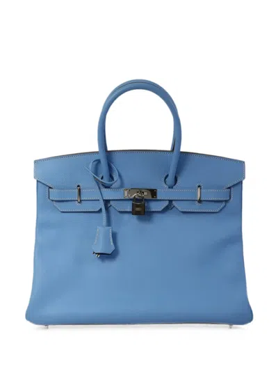 Pre-owned Hermes 2011 35 Birkin Epsom~leather Tote Bag In Blue