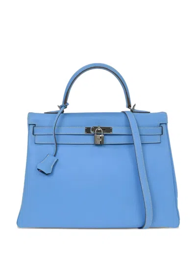 Pre-owned Hermes 2011 35 Epsom Kelly Strap Tote Bag In Blue