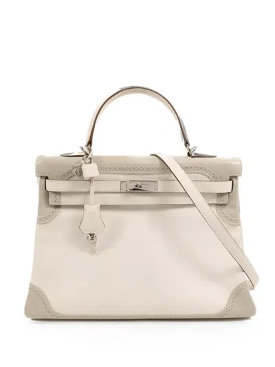 Pre-owned Hermes 2011 35 Kelly Ghillies Tote Bag In Neutrals