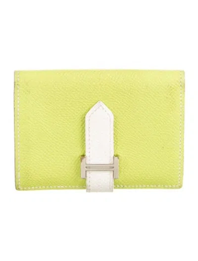 Pre-owned Hermes 2011 Bearn Cardholder In Green/white