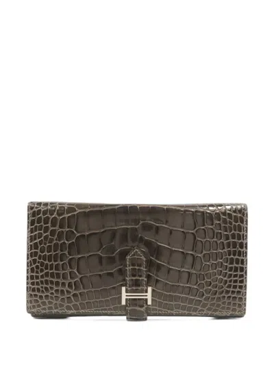 Pre-owned Hermes 2011 Béarn Long Leather Wallet In Grey