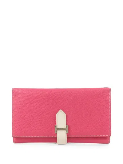 Pre-owned Hermes 2011 Bearn Souffle Trifold Wallet In Pink