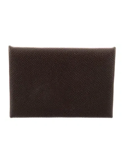 Pre-owned Hermes 2011 Calvi Cardholder In Brown