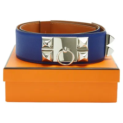 Pre-owned Hermes Hermès 2011 Ceinture T80 Klein Blue Leather Collier De Chien 50 Belt 32in