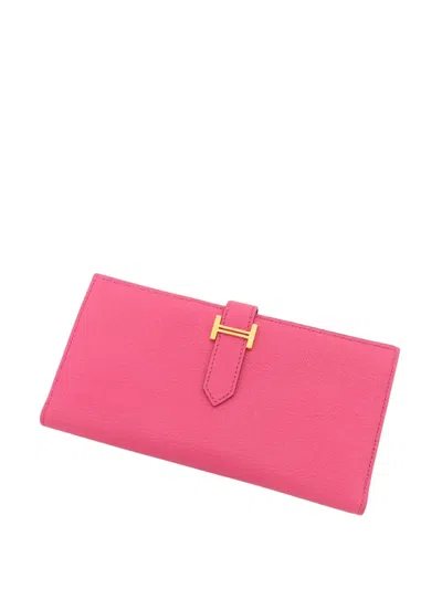 Pre-owned Hermes 2011 Chevre Bearn Soufflet Bifold Wallet Long Wallets In Pink