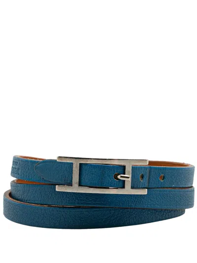 Pre-owned Hermes 2011 Chevre Hapi Triple Tour Bracelet Costume Bracelet In Blue