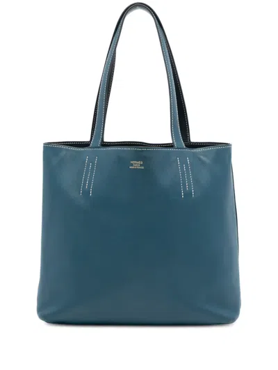 Pre-owned Hermes 2011 Clemence Double Sens 28 Tote Bag In Blue