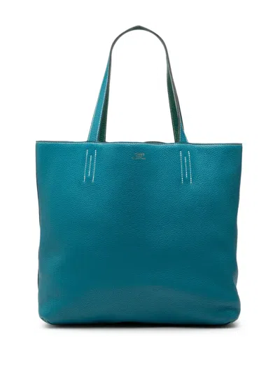 Pre-owned Hermes 2011 Clemence Double Sens 45 Tote Bag In Blue