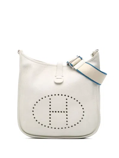 Pre-owned Hermes 2011 Clemence Evelyne Iii Pm Crossbody Bag In White