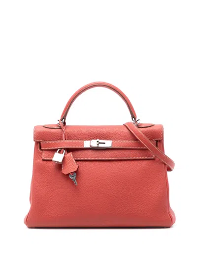 Pre-owned Hermes 2011 Clemence Kelly Ii Retourne 32 Satchel In Orange