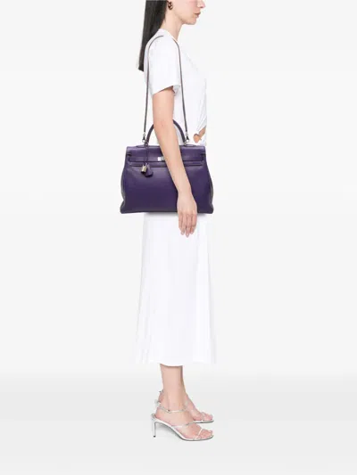 Pre-owned Hermes 2011 Clemence Kelly Ii Retourne 35 Satchel In Purple