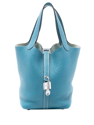 Pre-owned Hermes 2011 Clemence Picotin Lock 18 Handbag In Blue