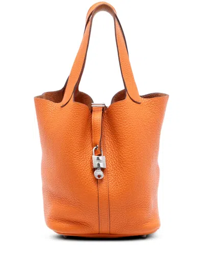 Pre-owned Hermes 2011 Clemence Picotin Lock 22 Handbag In Orange