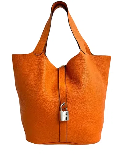 Pre-owned Hermes 2011 Clemence Picotin Lock 26 Handbag In Orange