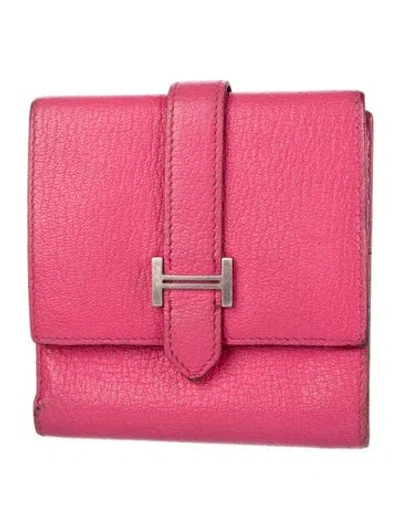 Pre-owned Hermes 2011 Compact Bearn Wallet In Pink