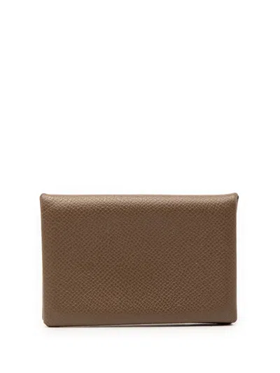 Pre-owned Hermes 2011 Epsom Calvi Card Holder In Brown