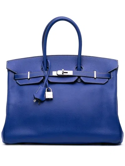 Pre-owned Hermes 2011 Epsom Candy Birkin Retourne 35 Handbag In Blue