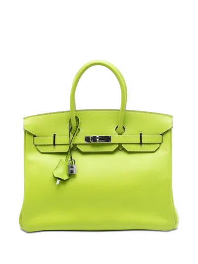 Pre-owned Hermes 2011 Epsom Candy Verso Birkin Retourne 35 Handbag In Green