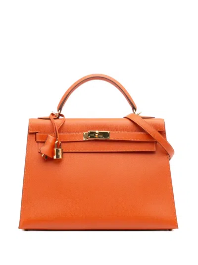 Pre-owned Hermes 2011 Epsom Kelly Ii Sellier 32 Satchel In Orange